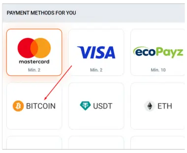 Select cryptocurrency